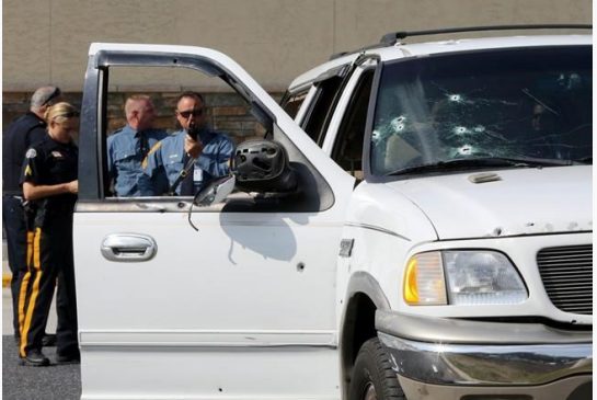Police investigate a vehicle involved in a shooting in Egg Harbor Township N.J. Monday Aug. 29 2016. A deadly shootout on a New Jersey highway left multiple injured