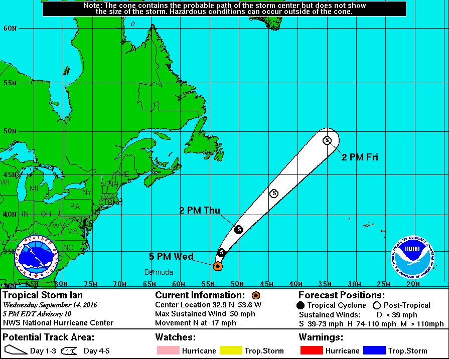 The projected path of Tropical Storm