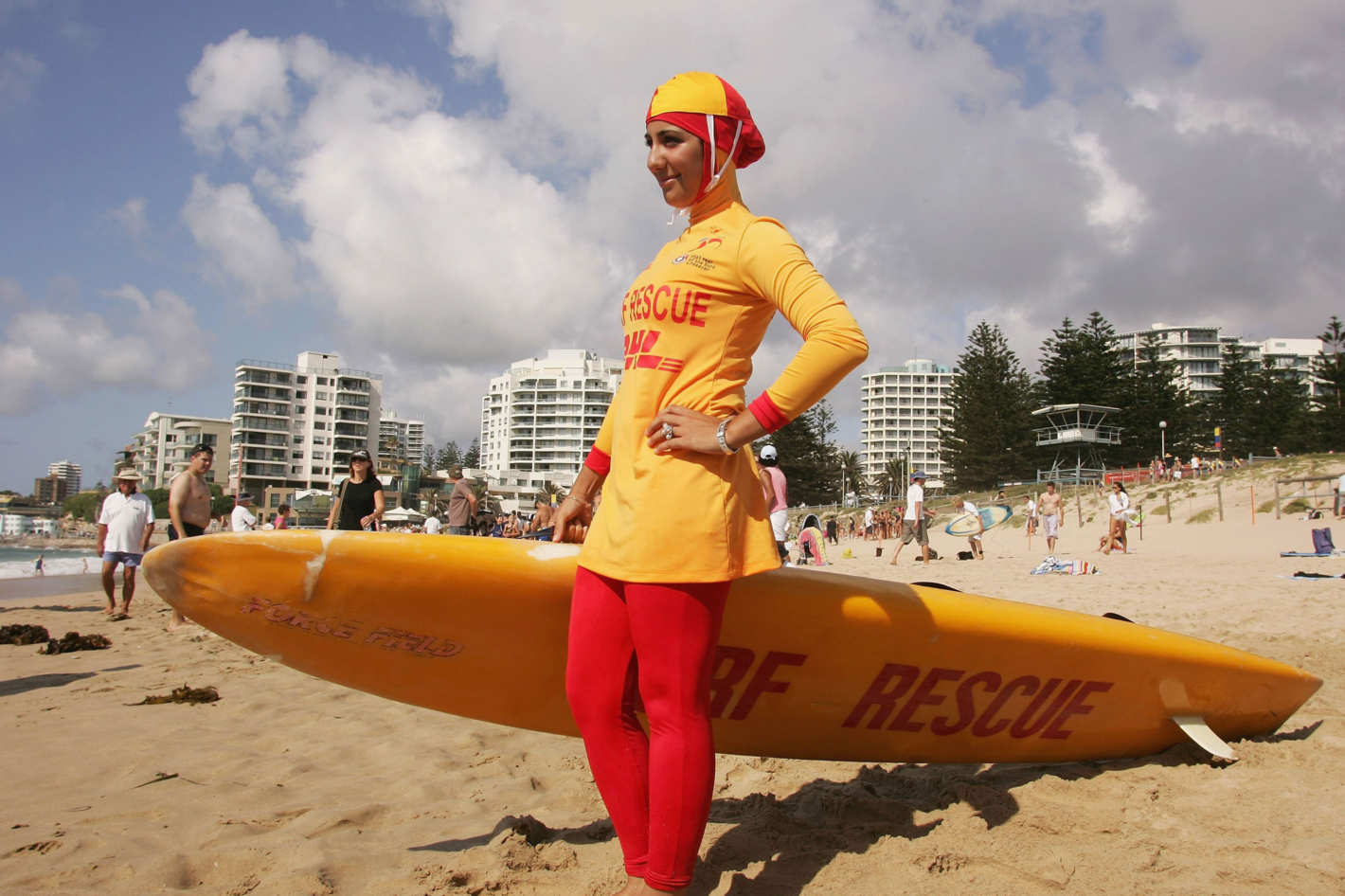 A surfer wearing a burkini in Sydney Australia
